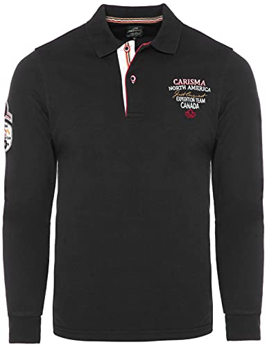 CARISMA Casual Herren Longsleeve Langarmshirt Sweatshirt Langarm-Poloshirt Regular Fit mit hochwertiger Stickerei 3438 Schwarz XXL