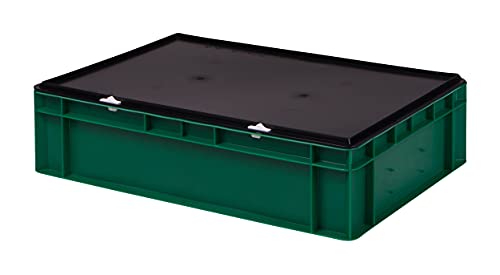 Stabile Profi Aufbewahrungsbox Stapelbox Eurobox Stapelkiste mit Deckel, Kunststoffkiste lieferbar in 5 Farben und 21 Größen für Industrie, Gewerbe, Haushalt (grün, 60x40x15 cm)