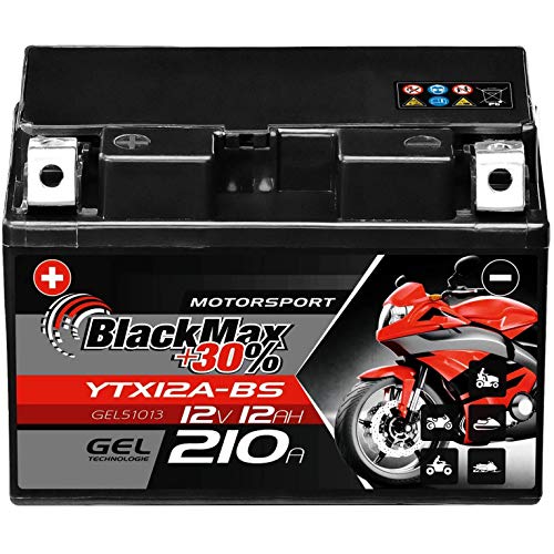 BlackMax YTX12A-BS Motorradbatterie GEL 12V 12Ah CTX12A-BS 51013 GT12A-BS