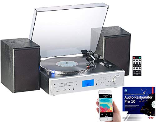 auvisio Musikanlage: 5in1-Plattenspieler/Digitalisierer, CD, Bluetooth, Kassette, MP3, FM (Schallplatten digitalisieren, Stereoanlage mit Plattenspieler, Handy Verstärker)