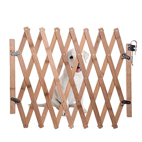 happygirr Hundezaun aus Holz einziehbare Leitplanke Sicherheits Schutzteiler Tor Schiebetür Gitter ausziehbare Breite 60-110 cm freistehendes Absperrgitter für Hunde