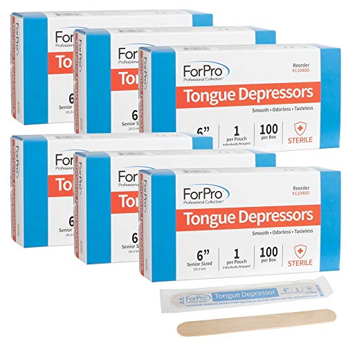 ForPro Professional Collection Senior Zungenspatel, große Wachs-Applikatorstäbe, 15,2 cm, steril, einzeln verpackt, 100 Stück, 6 Stück