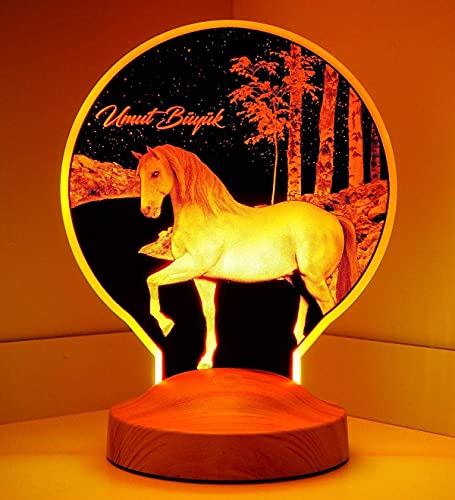 Geschenkelampe Personalisierte Geschenke mit Gravur Pferd 3D Led Lampe Wunschtext Schlummerlicht Farbwechsel Dekor Lampe