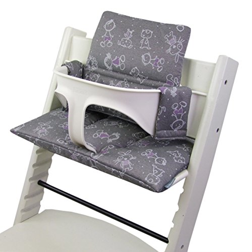BAMBINIWELT Ersatzbezug Bezug Sitzkissen Kissen-Set Sitzverkleinerer kompatibel mit STOKKE Tripp Trapp für Hochstuhl-Kinderstuhl DESIGN (grau Figuren)