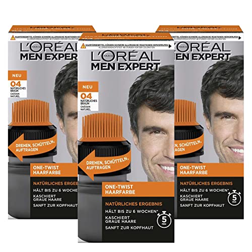 3x L'Oreal Men Expert One Twist Haarfarbe 04 Natürliches Braun je 50ml
