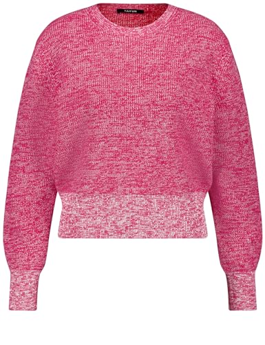 Taifun Damen Pullover aus Baumwoll-Rippstrick Langarm, breite Rippenbündchen unifarben Luminous Pink Gemustert 40