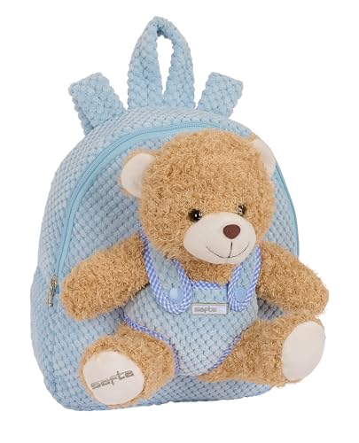 safta - Vorschulrucksack mit Bär, Kindergartenrucksack, einfache Reinigung, ideal für Kinder, bequem und vielseitig, Qualität und Widerstandsfähigkeit, 23 x 7,5 x 27 cm, Pastellblau, babyblau,