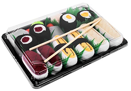 Rainbow Socks - Damen Herren - Sushi Socken Tamago Thunfisch Butterfisch 2x Maki - Lustige Geschenk - 5 Paar - Größen 41-46