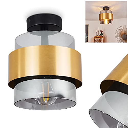 Deckenleuchte Traak, 1-flammige runde Deckenlampe aus Metall in Schwarz/Messing, moderne Leuchte mit Rauchglasschirm und Lichteffekt an der Decke, 1 x E27-Fassung max. 60 Watt