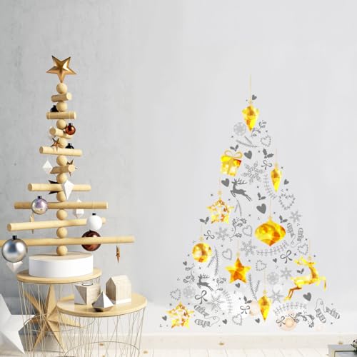 Ambiance Sticker Weihnachtsaufkleber, selbstklebend, Weihnachtsdekoration, für Schlafzimmer und Wohnzimmer, Weihnachtsbaum, goldfarben und grau, Höhe 155 x 110 cm