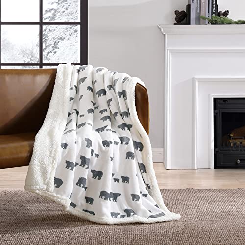Eddie Bauer Ultra-Plush Collection Throw Blanket-Reversible Sherpa Fleece Cover, Soft & Cozy, Perfect for Bed or Couch, Bear Village