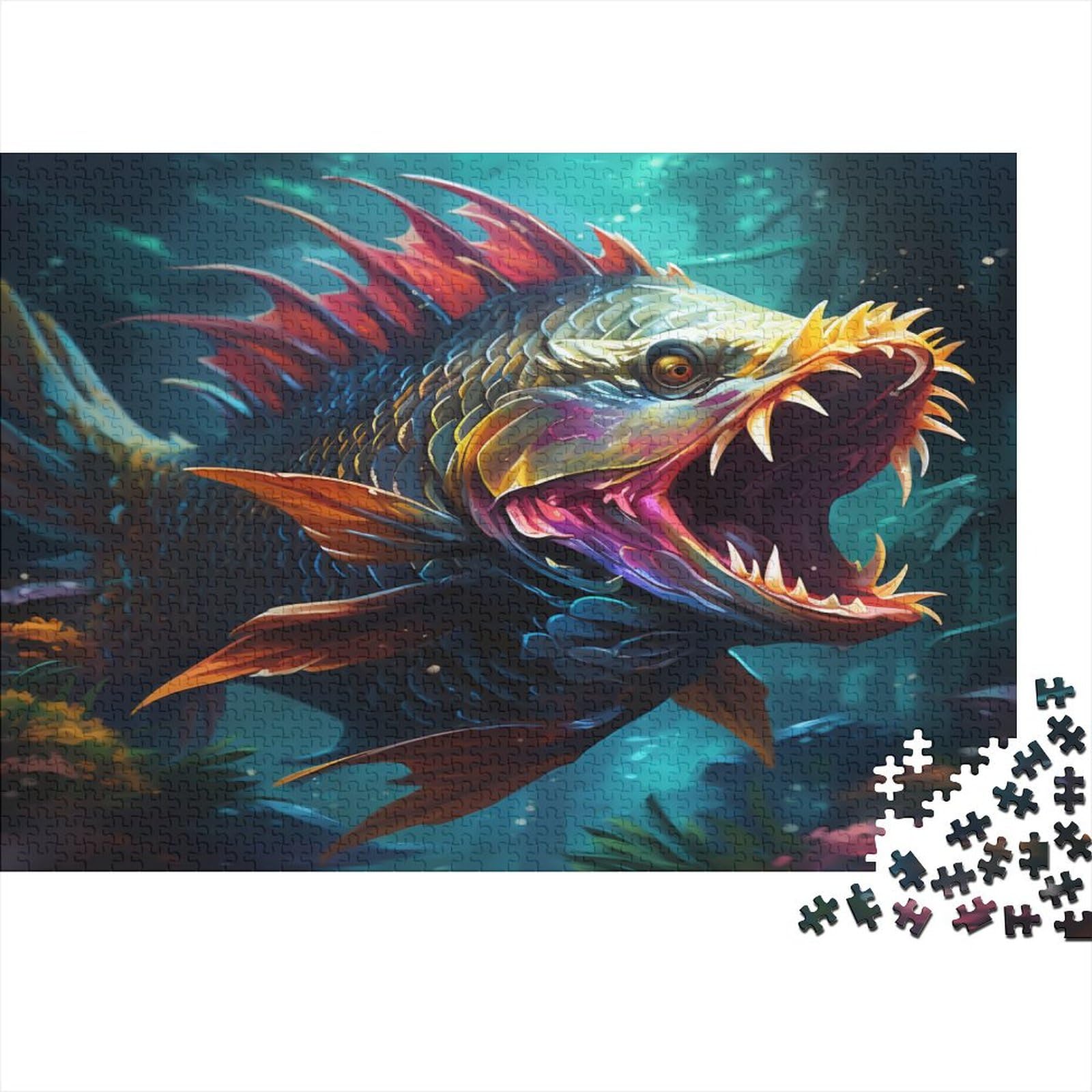 Fisch 1000 Teilefür Erwachsene TeensImpossible Puzzle Dragon Fisch Geschicklichkeits Spiel Wohnkultur Puzzle-Geschenk Holzspielzeug 1000pcs (75x50cm)