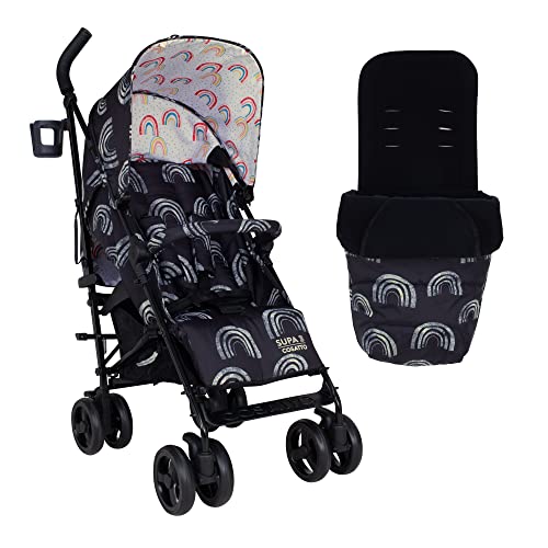 Cosatto Supa 3 Kinderwagen – Leichter Kinderwagen von Geburt bis 25 kg – Regenschirm, faltbar, großer Einkaufskorb, Fußsack, Nachtregenbogen