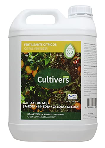 CULTIVERS ECO10F00268 Bio Zitrusdünger Flüssigkeit 5 L. Grünere Blätter und erhöht die Fruchtgröße. 100% natürlicher Dünger