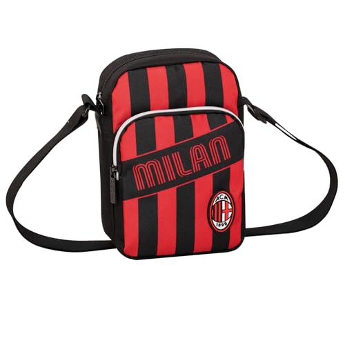 Umhängetasche für Herren – A.C. Milan Fußball, Schwarz / Rot – Öffnung mit Reißverschluss – Gürteltasche für Jungen – Milanist Fan – Fußball Gadget Serie A, Schwarz und Rot., Taglia Unica, rucksack