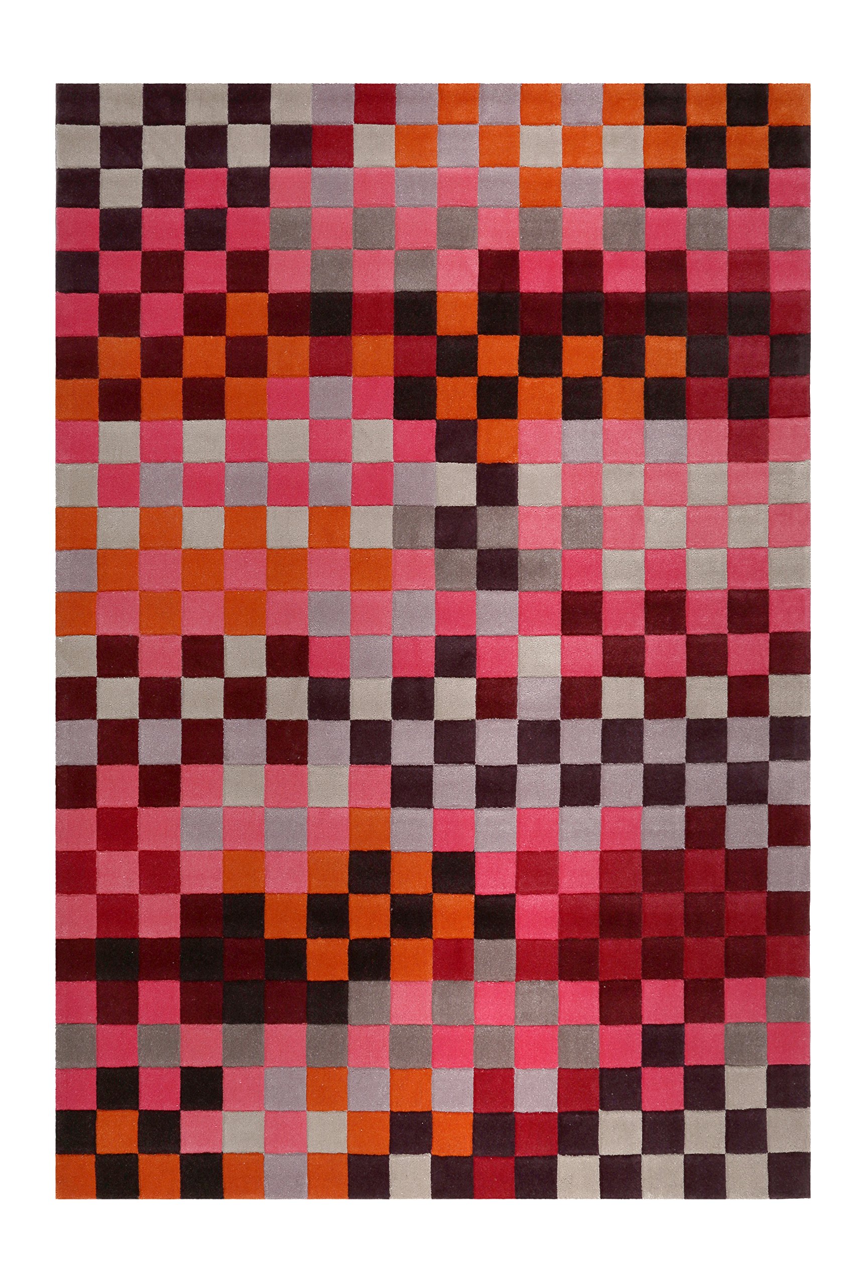 Esprit Home I Moderner Kurzflor Teppich - Läufer aus Wolle für Wohnzimmer, Flur, Schlafzimmer I Pixel I Rot Orange Grau Silber Pink I (170 x 240 cm)