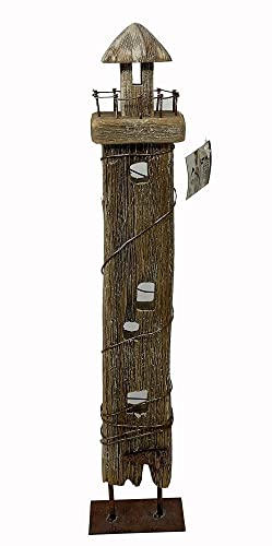 maritime Holz-Dekoration in braunem Shabby Look ┼ auch als Solo Dekoration geeignet ┼ hochwertige Verarbeitung (Holz Leuchtturm 46cm)