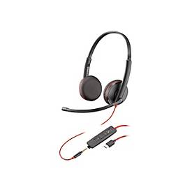 Plantronics Stereo-Headset 'Blackwire C3225' mit USB-C & 3,5 mm Anschluss, Noise Cancelling, Soundguard und flexiblem Mikrofonarm, Schwarz