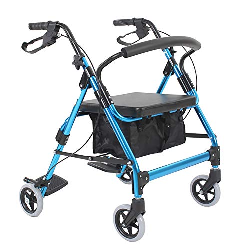 Rollatoren für Senioren, faltbar, blau, mit Fußstütze, Rückenlehne und Sitz, höhenverstellbarer, leichter Rollator