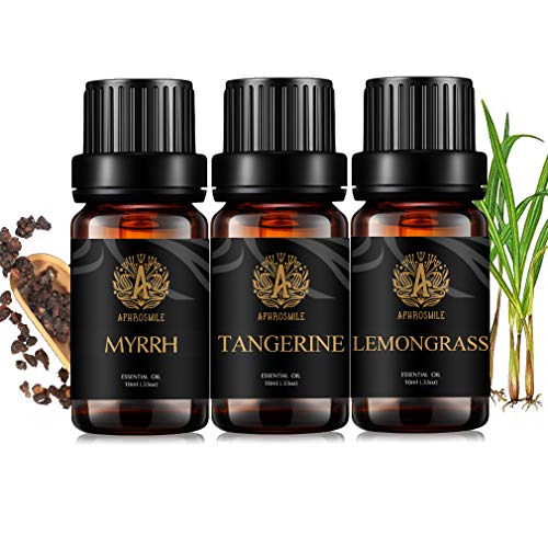 Aromatherapie Myrrhe ätherisches Öl Set für Diffusor, 100% reine Mandarine ätherisches Öl Kit für Massage, 3x10ml therapeutische Grade Zitronengras ätherische Öle Set für Kerze & Seife machen