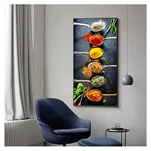 XIANGPEIFBH Leinwandbilder für Wohnzimmer Gewürze Paprika Kräuter Küche Restaurant Wohnkultur Wandkunst Bilder 1 Stück HD 80x160cm (32''x63'') ungerahmt