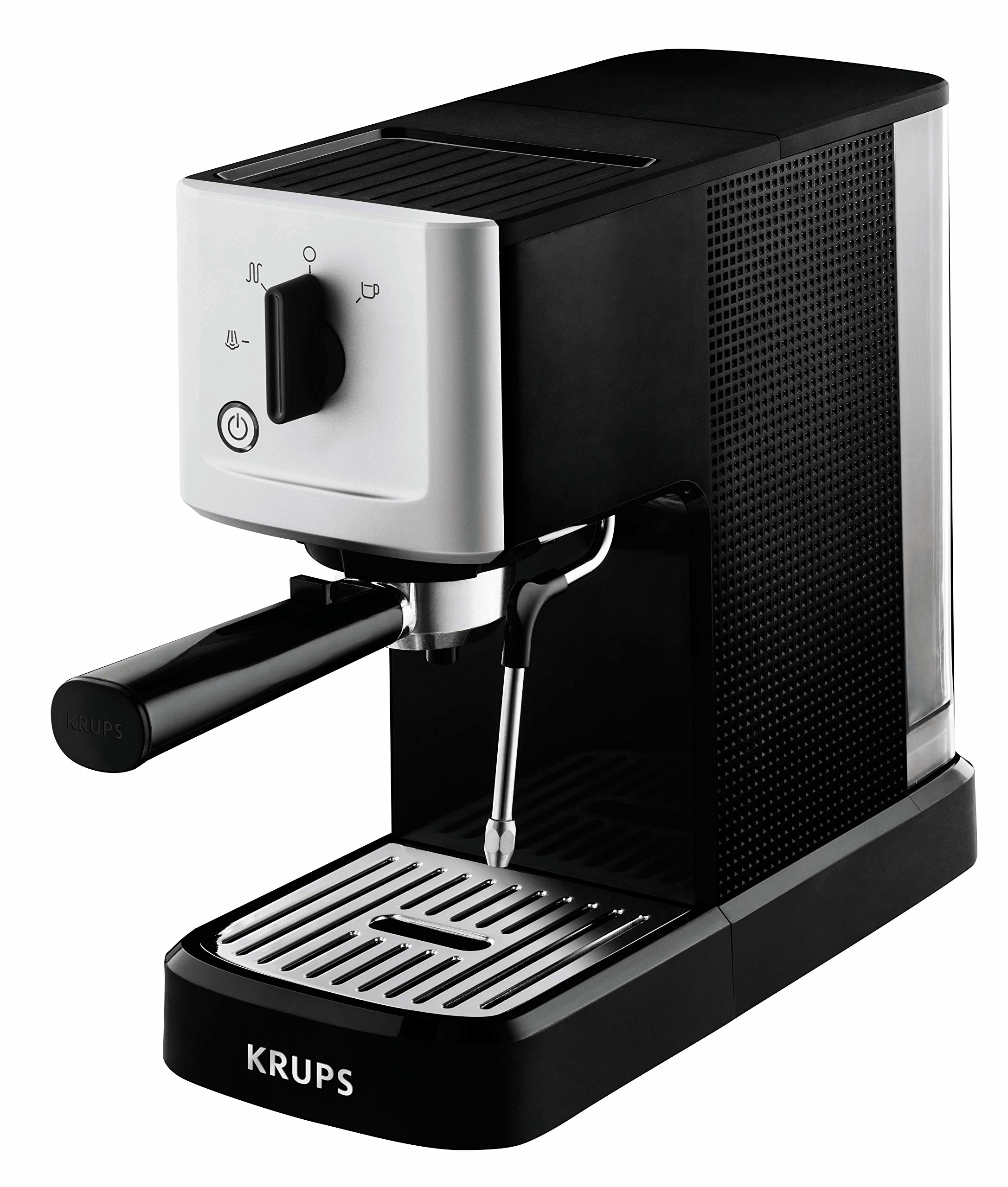 Krups Calvi Steam & Pump Espressomaschine XP3440 | Edelstahl | 1 L Wassertank | Sehr kompakt | Schnelles Aufheizen | Schwarz/ Silber