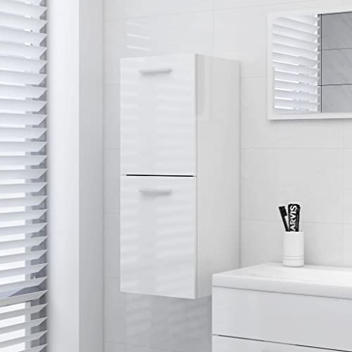 lvssiao Badezimmermöbel Modern Badezimmerschrank, Badezimmerschrank Hochglanz-Weiß 30x30x80 cm Holzwerkstoff Badezimmerschrank mit 2 Fächer Hochschrank für Badezimmer Flur