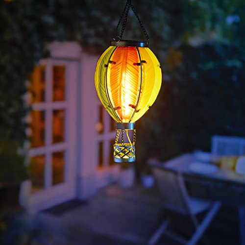Northpoint LED Solar Laterne Lampion Heißluftballon Metall-Gestell Windlicht aus buntem Regenbogen Echtglas Außenbereich Dekoration Garten Solarpanel