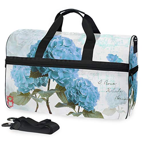 LUNLUMO Vintage Blue Hortensien Weekend Bag Overnight Carry on Handtasche Sport Turnbeutel mit Schuhfach