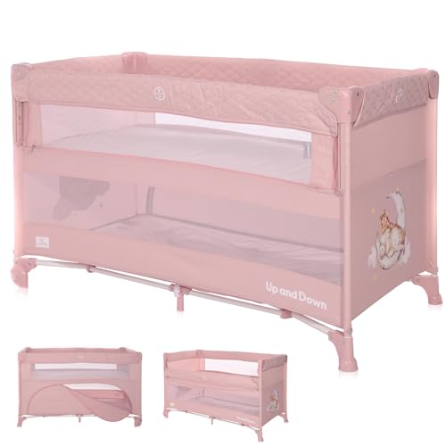 Lorelli Baby Reisebett Up´n Down, Öffnung, 2 Ebenen, Tragetasche, mit Rädern, Farbe:rosa