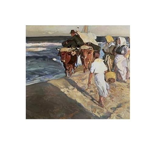 ZENCIX Berühmte Joaquin Sorolla-Poster „Taking Out The Boat“, Wandkunst, Moderne Leinwandmalerei, Joaquin Sorolla-Drucke für Heimdekoration, Bilder, 50 x 50 cm, ohne Rahmen