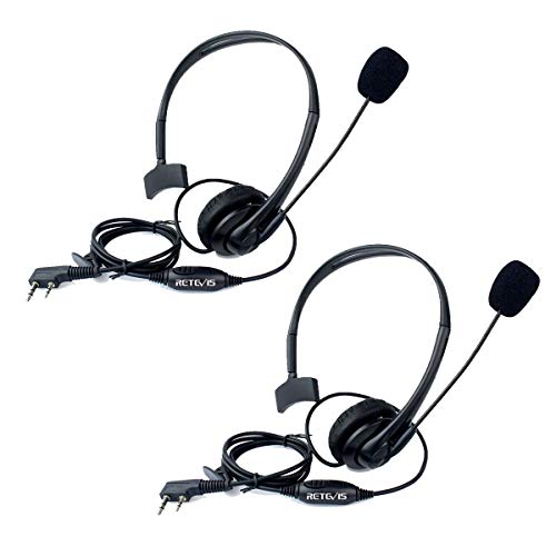 Retevis Funkgeräte Headset 2 Pin Walkie Talkie Kopfhörer mit Mikrofon PTT Einstellbar Ohrhörer Kompatibel mit Walkie Talkie RT24 RT21 RT22 RT27 RT5 RT7 Baofeng UV-5R BF-888S Kenwood (2 STK)