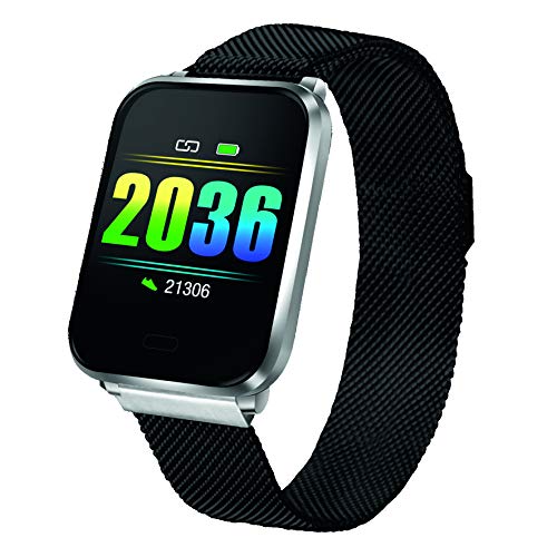 Fitnesstracker mit Herzfrequenz Puls Blutdruck Sauerstoff Schlaf Schritte Farbdisplay Smartwatch Armband Uhr Metallband - 9711/7