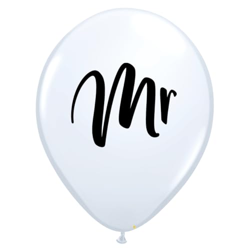 Qualatex 57779 Mr. White Latex-Party-Luftballons, rund, 27,9 cm / 27,9 cm, 25 Stück