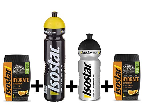 Isostar Hydrate & Perform 2x400 g isotonisches Elektrolytgetränk + 1000 ml + 500 ml Flasche - Elektrolytlösung zur Unterstützung der sportlichen Leistungsfähigkeit - (2xOrange + 1000ml +500ml Flasche)