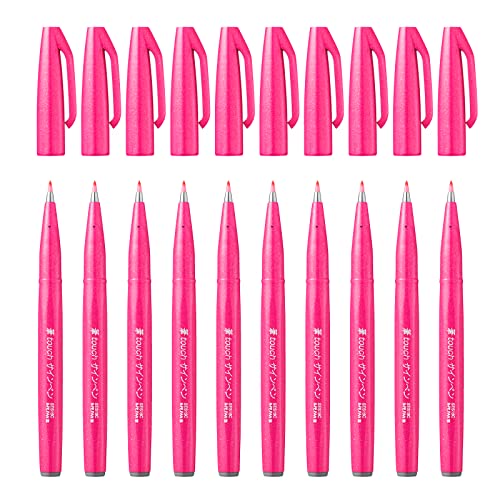 Pentel SES15C-P - Brush Sign Pen Faserschreiber, 10 Stück, pink