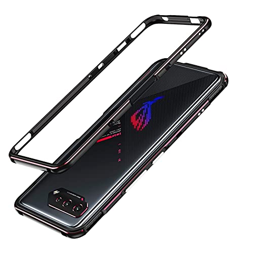 qichenlu [Ultraslim Gaming Case Schwarz & Rot Aluminium Rahmen für ASUS ROG Phone 5,CNC Leicht Luftfahrt Alulegierung Metall Bumper Innen Schwamm,mit Kamera Abdeckung Rückseite Folie