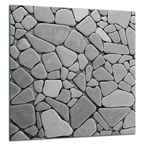 TMK | Küchenrückwand Spritzschutz aus gehärtetem Glas 60x65 cm - Dekoglas mit selbstklebendem Klebeband - Glasrückwand Küche, Grau Stein
