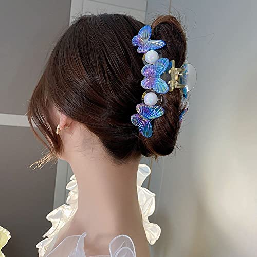 SHUBIAO Schmetterlings-Haarklaue rutschfeste Haarklemmen Mädchen-Haarspange Schmetterlings-Haarfangklammer Haarschmuck Haarspangen for Stylen von dickem Haar dünnes Haar Haarspangen (Color : Blue)