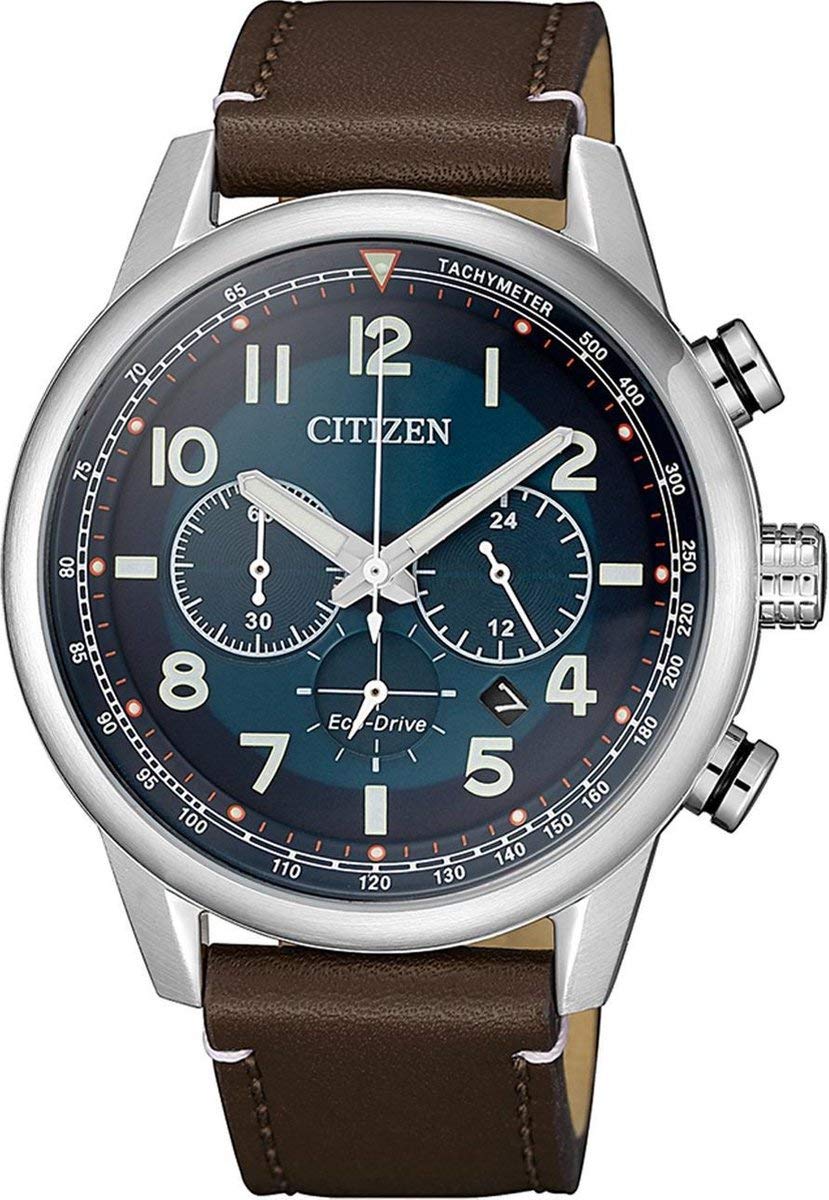 Citizen Herren Analog Eco-Drive Uhr mit Leder Armband CA4420-13L, Silber