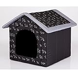millybo Hundehöhle Hundebett Hundehaus Hundehütte R1-R6 (R2 (44 x 38 cm), schwarz mit Muster (Hündchen))