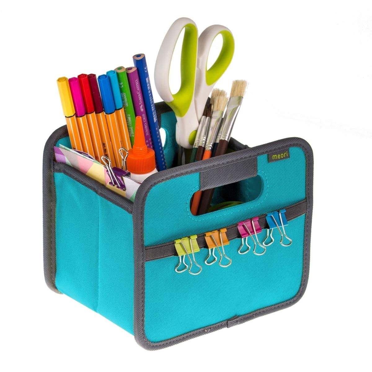 meori Faltbox Mini in Azurblau + Einsatz 3+1 im Set – Kleine Klappbox mit Griffen – Geschenkidee und Allzweck Aufbewahrungslösung - A100100+A100405-16,5x12,5x14cm, sparset