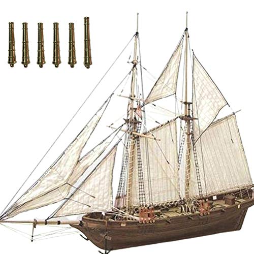MSLing Segelboot-Set aus Holz, klassisches Modell, Segelboote, aus Holz, Bausätze zum Basteln, Dekoration für Büro zu Hause, inklusive 6 Kanonen in Bronze