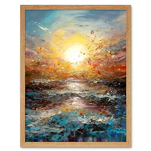 Sunrise at Sea Abstract Seascape Splatter Art Art Print Framed Poster Wall Decor 12x16 inch