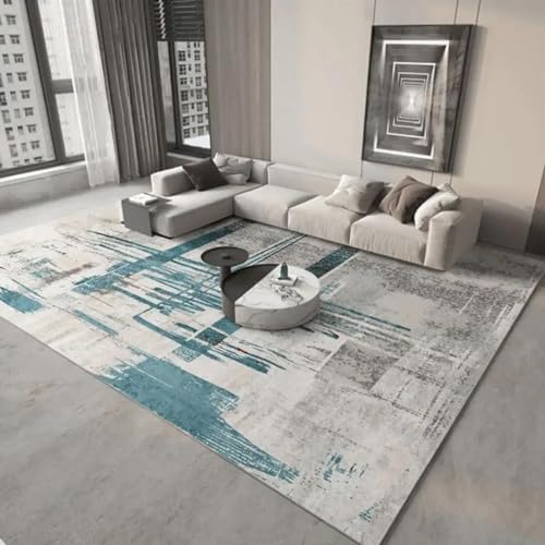 18meng Art Wohnzimmer Teppich 160x230 cm Blau Weiss Abstrakt Design Mode Gestreift Teppiche für Wohnzimmer Schlafzimmer Esszimmer Flur Teppich Rechteckig Waschmaschinenfest