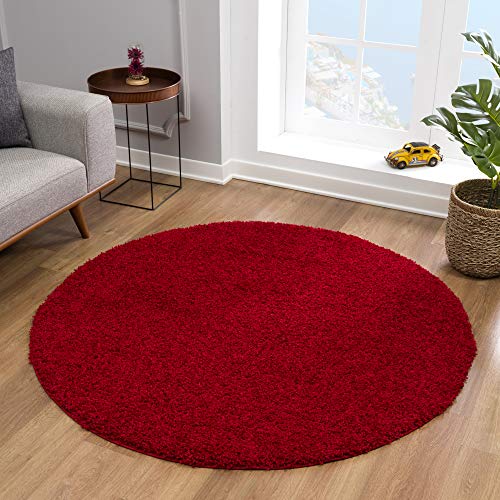 Impression Teppich Rund - Perfect Teppiche fürs Wohnzimmer, Flur, Schlafzimmer, Kinderzimmer, Babyzimmer - Hochwertiger Öko-Tex Zertifizierter Flächenteppich - Solid Color Rot - 80 cm Rund