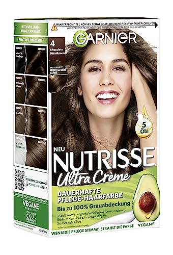 Garnier Haarfarbe, Creme Coloration, Färbung für Haare für permanente Haarfarbe mit 3 nährenden Ölen, Nutrisse, Chocolate Mittelbraun 40, 3 x 1 Stück