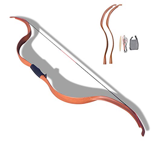 MILAEM Traditionelle handgemachte Recurve Bogen 20lbs Langbogen Bogenschießen Jagd Reiterbogen Jagdbogen Outdoor Sport Wettbewerb Trainingsspiel (Braun, 20lbs)