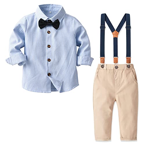 Nwada Winter Kleinkind Kleidung Outfits Kleiner Junge Anzug Set Himmelblau Oberteile + HosenträGerhosen + Fliege 12-18 Monate