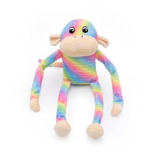 ZippyPaws - Spencer The Crinkle Monkey Hundespielzeug, Quietscher und Knisterndes Plüsch-Spielzeug – Regenbogen, groß